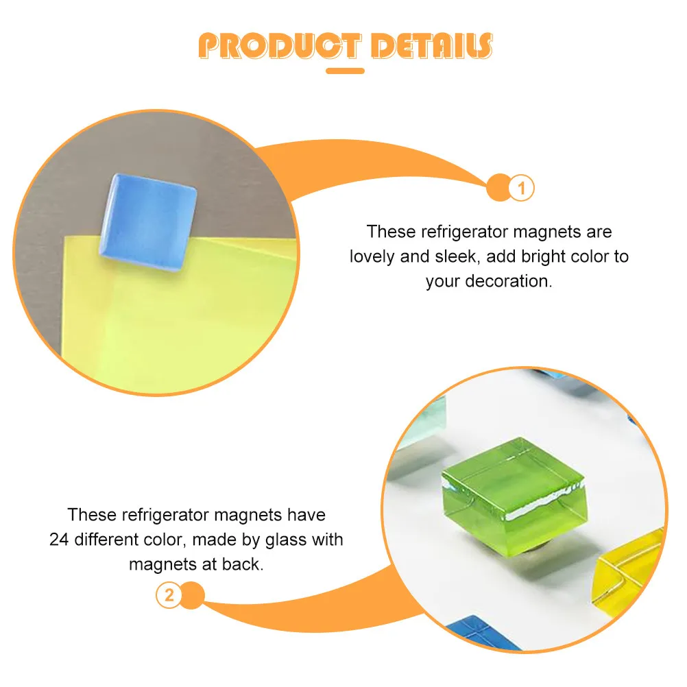 24 Colors Colorful Glass Fridge Magnets Smooth Surface Magnetic Pins for Refrigerator Kitchen Office Home Decoration