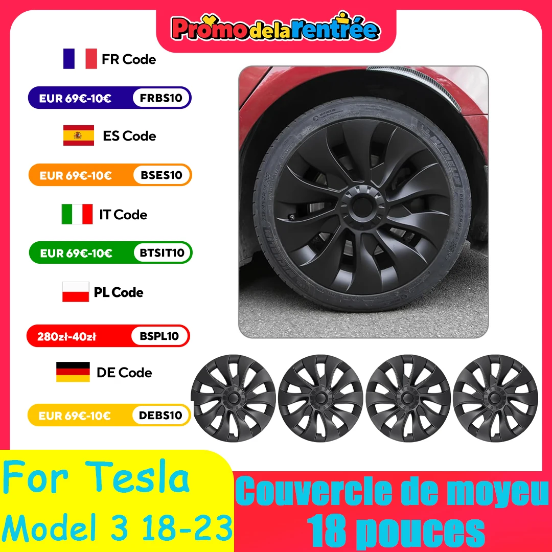 4PCS Per Tesla Modello 3 Coprimozzo da 18 Pollici 2018-2023 Coprimozzo Prestazioni Sostituzione Copriruota Automobile Cerchio Completo Accessori di Copertura