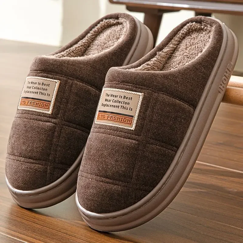 Men Winter Cotton Slippers Ultra Thick Warm Plush Non Slip Indoor Home Shoes Trendy Fashion Couple Soft Fuzzy Footwear