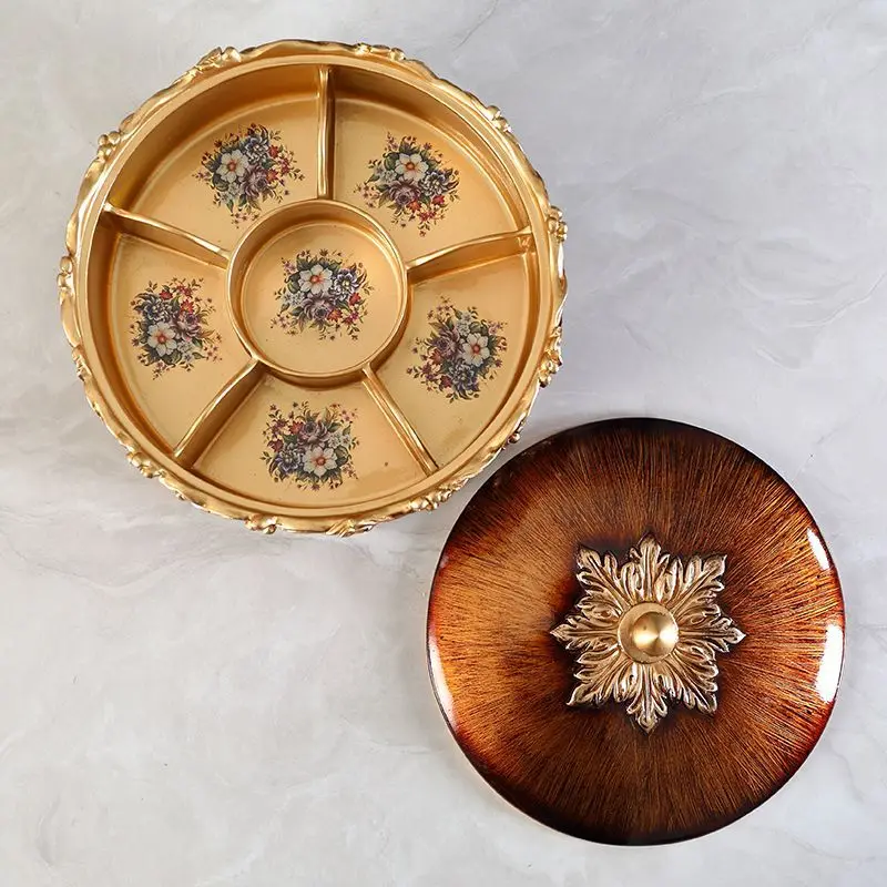 Ornamento de prato de frutas europeu, mesa de centro de luxo para casa, retrô americano, prato de frutas secas de grão de madeira