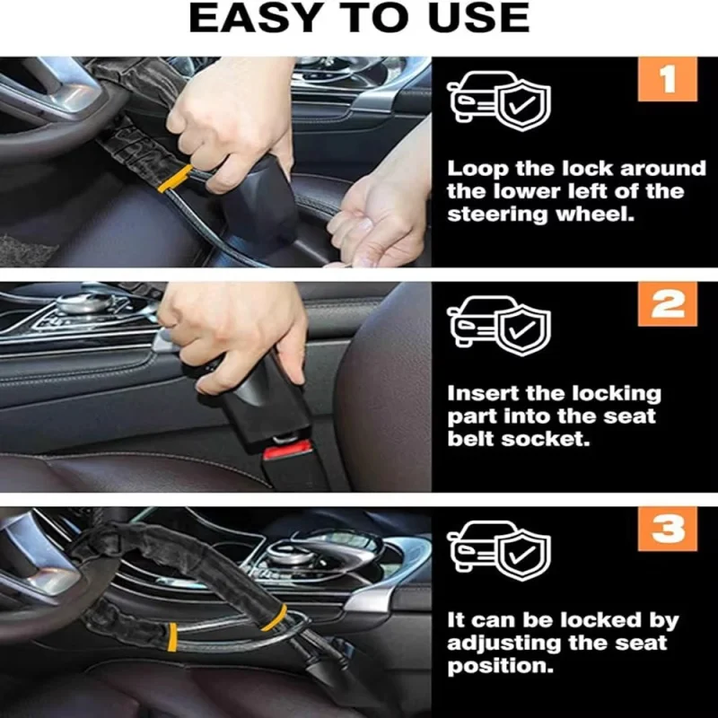 جهاز عالمي مضاد للسرقة لقفل عجلة قيادة السيارة، قفل مشبك حزام الأمان، قفل كابل فولاذي، قفل حبل سلك فولاذي، مو السيارة #3