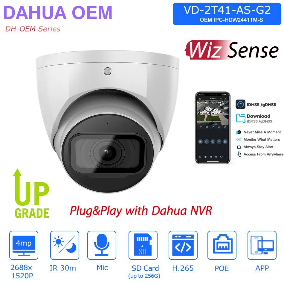  Dahua Compatible Wizsense IP Camera OEM from IPC-HDW2441TM-S Starlight Built-in Mic SD Card Slot Security Surveillance Cameras