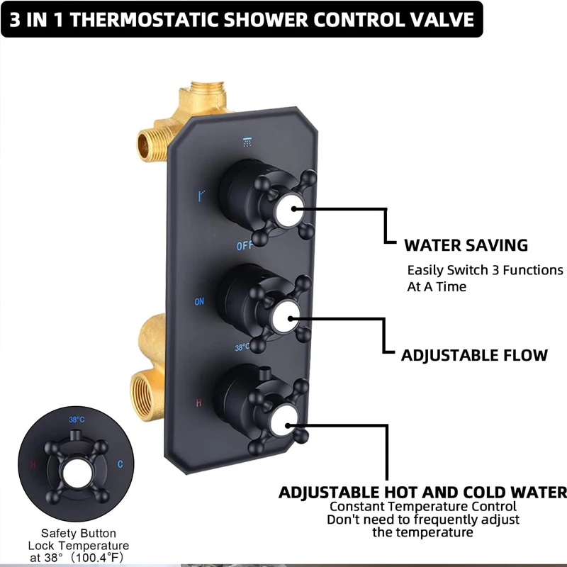 Badezimmer Wandmontage Warm- und Kaltwassermischer Ventil Messing Duscharmatur Set Wasserfall Verdeckte Mischer Duschsystem