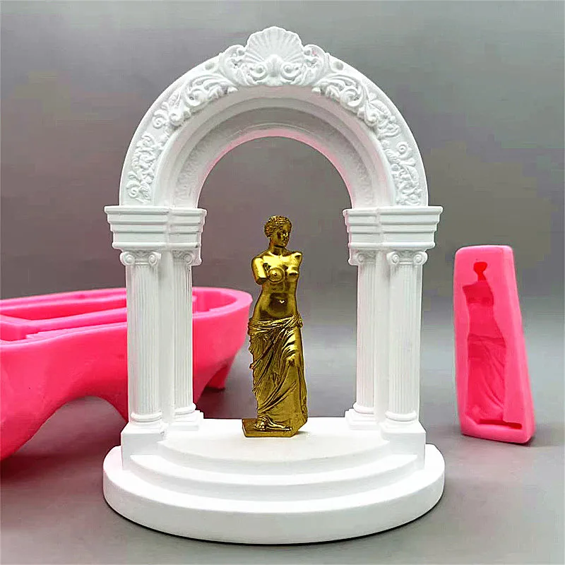 Molde de silicona con diseño de brazo roto, Venus, pilar romano y puerta francesa, utilizado para la creación de piezas invertidas de yeso, resina y cemento, manualidades DIY y adornos para el hogar.