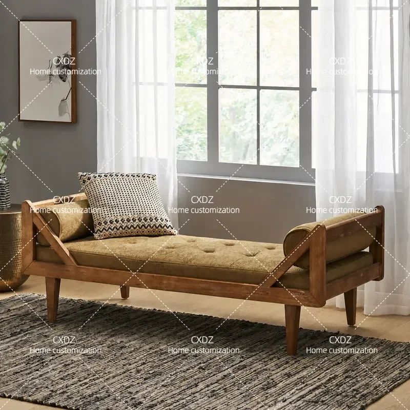 Rustic Antique Solid Wood Shoe Stool Villa Living Room Sofa Stool Small Apartment Bedside Dressing Stool