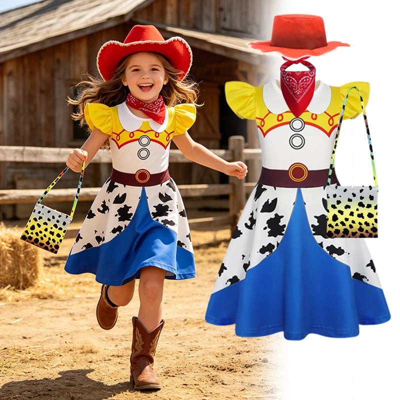 

Kids Girls Jessie Toy Story Cowgirl Cowgirl Costume Dress With Cartoon Print Ruffled Short Sleeves For Carnival Party Dress Up