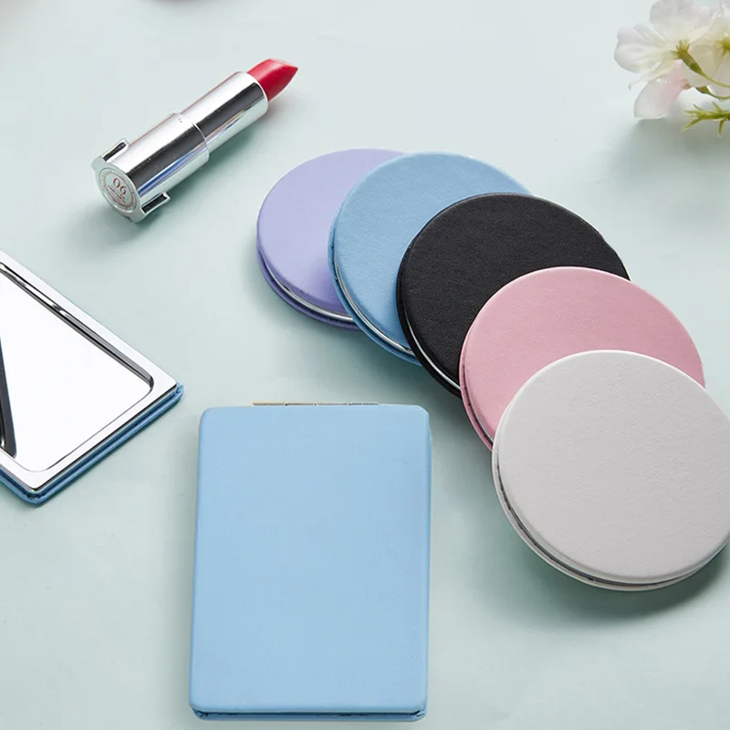 Mini PU Maquiagem Espelho, Dobrável Bolso Duplo, Ampliar, Pequeno, Viagem, Beleza, Ferramenta Cosmética