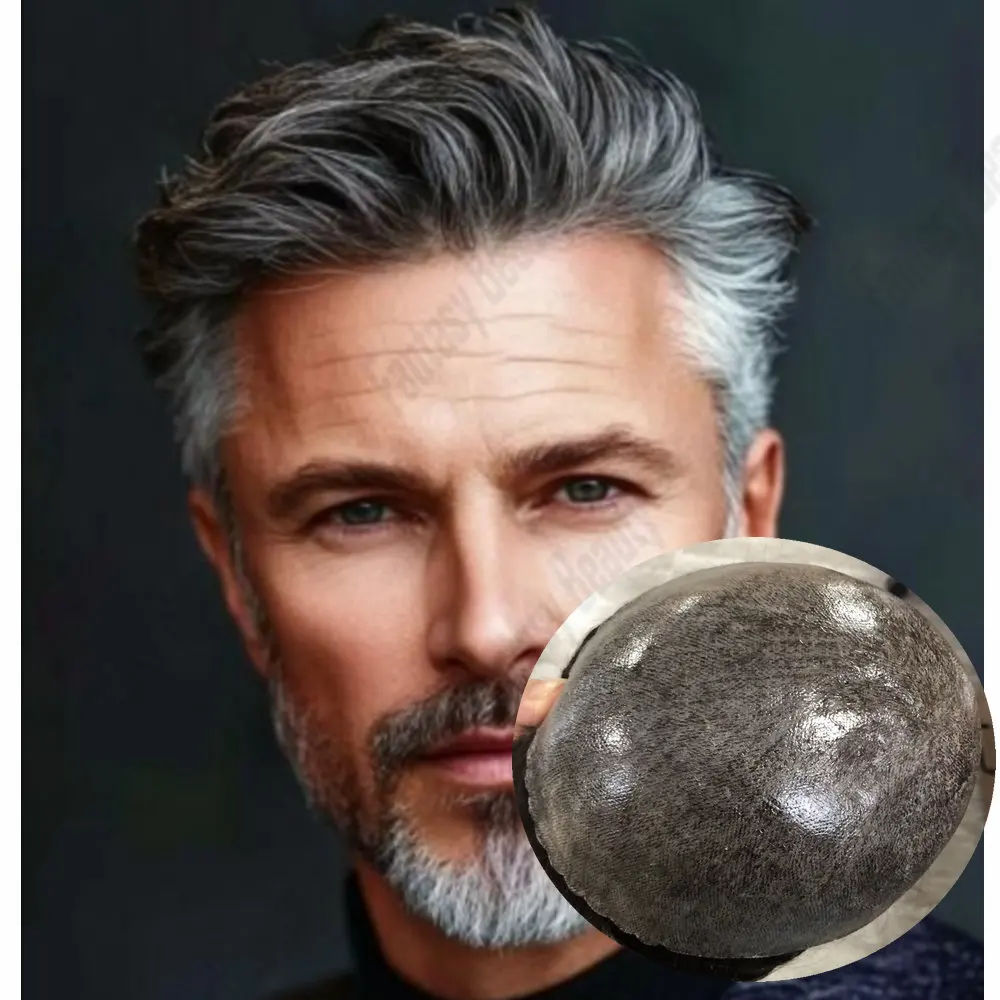 

Old Men's Wig Full Thin Skin PU 1b50 1b80 Grey Toupee Men Durable Wigs 100% Natural Human Hair System Unit Capillary Prosthesis