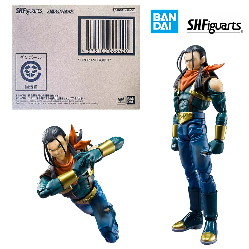 Bandai S.H.Figuartrs Super Android 17 Dragon Ball Gt 16Cm Anime Original Action Figure Model Toy Birthday Gift Collection