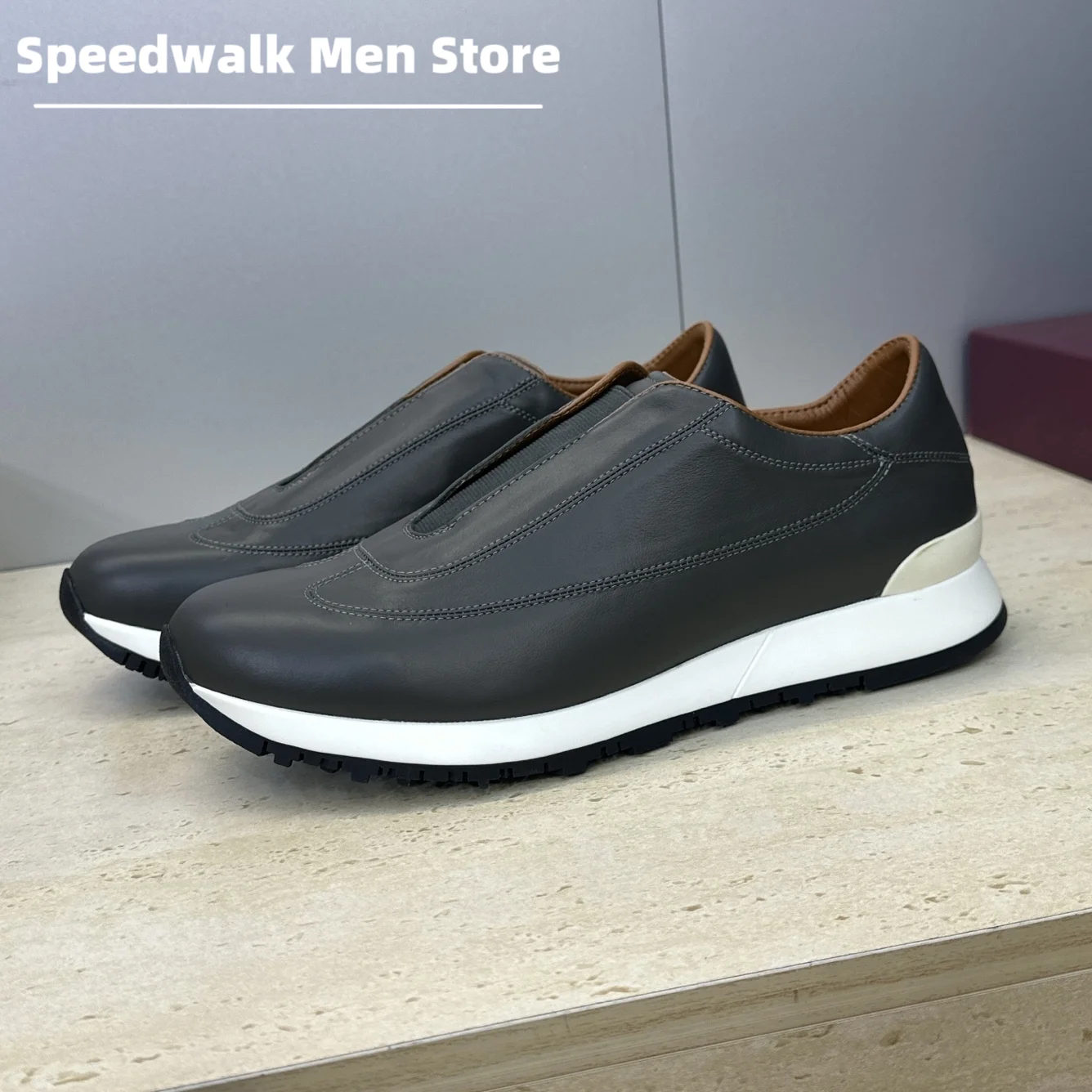 Men Vintage Smooth & Suede Leather Slip On Sneakers Color Block Platform Sole Durable Comfort Lightweight Office Casual Shoes