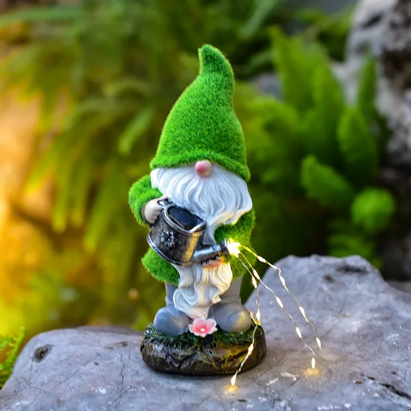 Amazon Solar Light Goblin Old Man with Kettle Decoration Garden Resin Creative Crafts Outdoor Garden Light christmas decoration