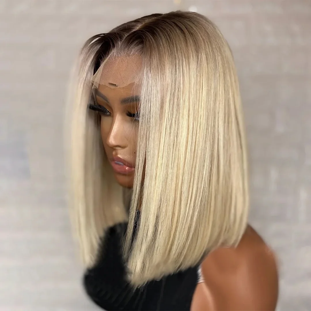 13x4 Ombre Blond Straight Hair Wig 100% Human Hair Soft 150 Density Lace Front with Baby Hair Pre-Plucked Natural Look view 2