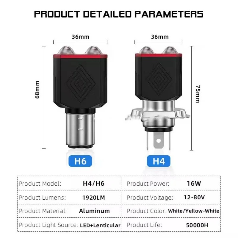 LED دراجة نارية المصباح H4 H6/BA20D ثنائي اللون أبيض أصفر مرحبا لو شعاع عدسة للدراجات النارية العلوي سكوتر الضباب مصباح 2 قطعة #5