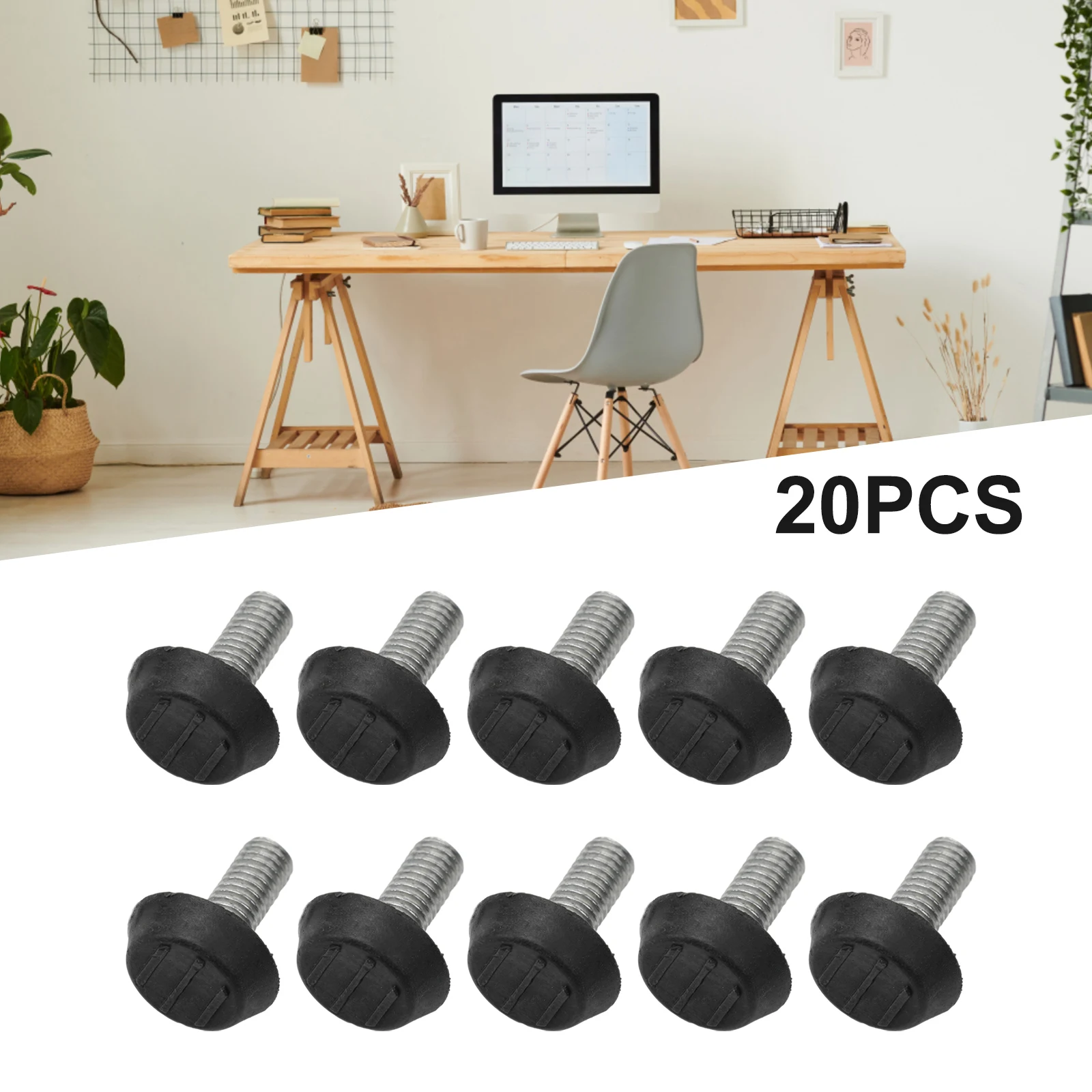 20pcs Screw On Adjustable Leveling Feet, 21mm Base Plastic Furniture Glides For Office Desk Table And Display Racks, Silver