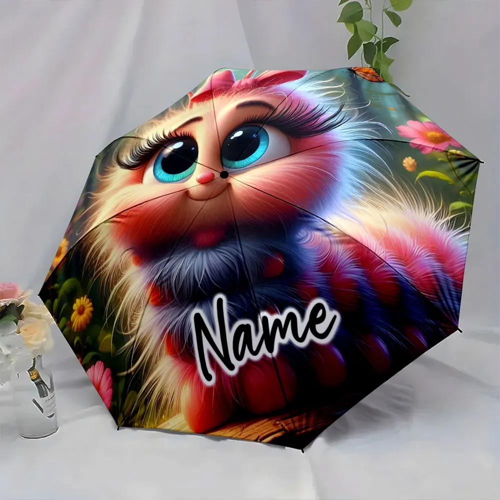 Custom Name  Colorful Cartoon Animal Umbrella with Floral Design Print 8 Iron Ribs Folding Umbrella Auto-Open Fashion Sunshade