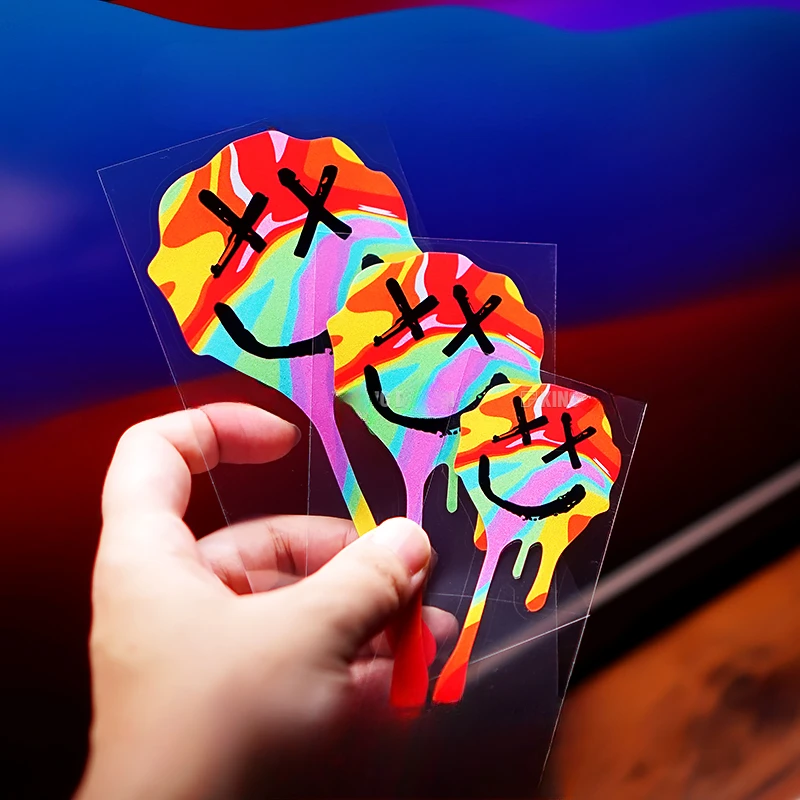 1PC Colorful Funny Face Fluids Motorcycle Stickers Waterproof Fairing Fuel Tank Helmet Bike Frame Top Tube Durable Vinyl Decals