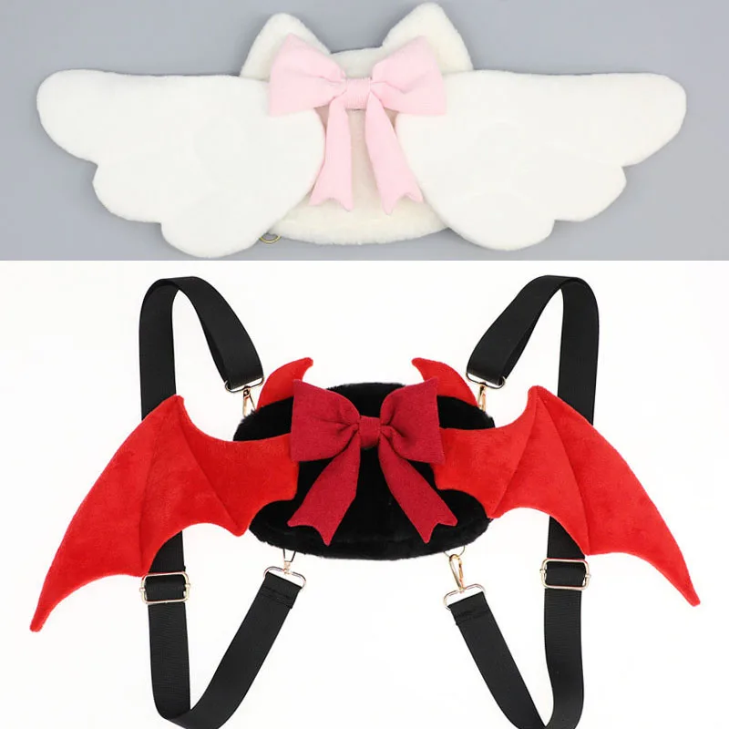 Halloween Fallen Angel Devil Bat Wings Phone Purse Children Candy Bag Anime Lolita Girl Plush Backpacks Cute Bow Handbag Cosplay