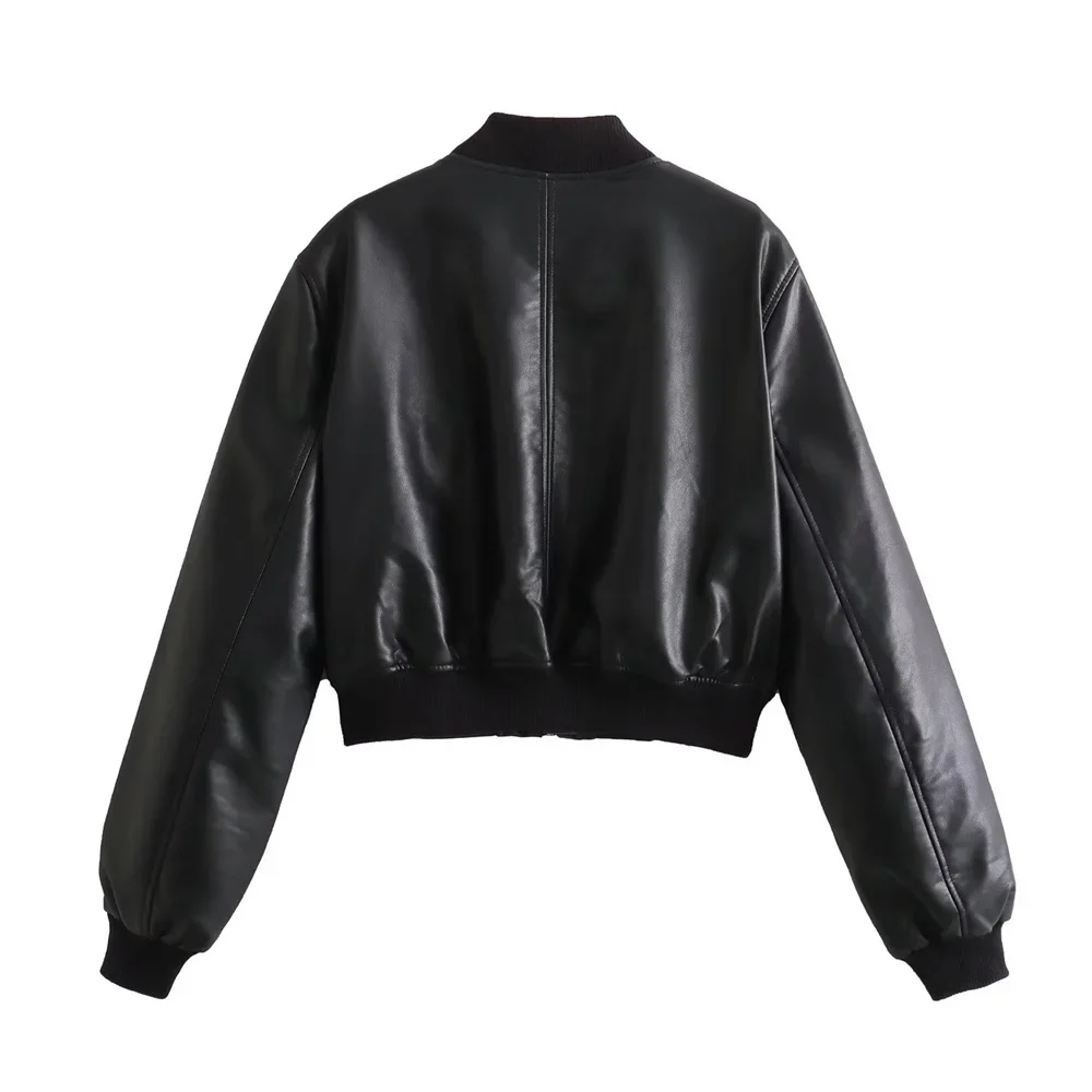 2024 New Autumn and Winter Women's Fashion Versatile Short American style Motorcycle Faux Leather Pilot Jacket Coat Leather Coat