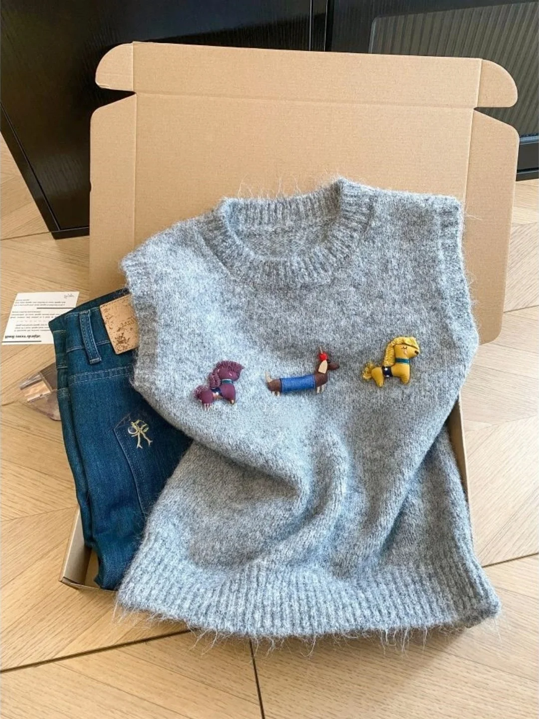 

Chic Knitted Svel Vest Women's Faion Soft Cozy 3D Dog Pattern Autumn Winter New Sle Commute Sle round Ne Top