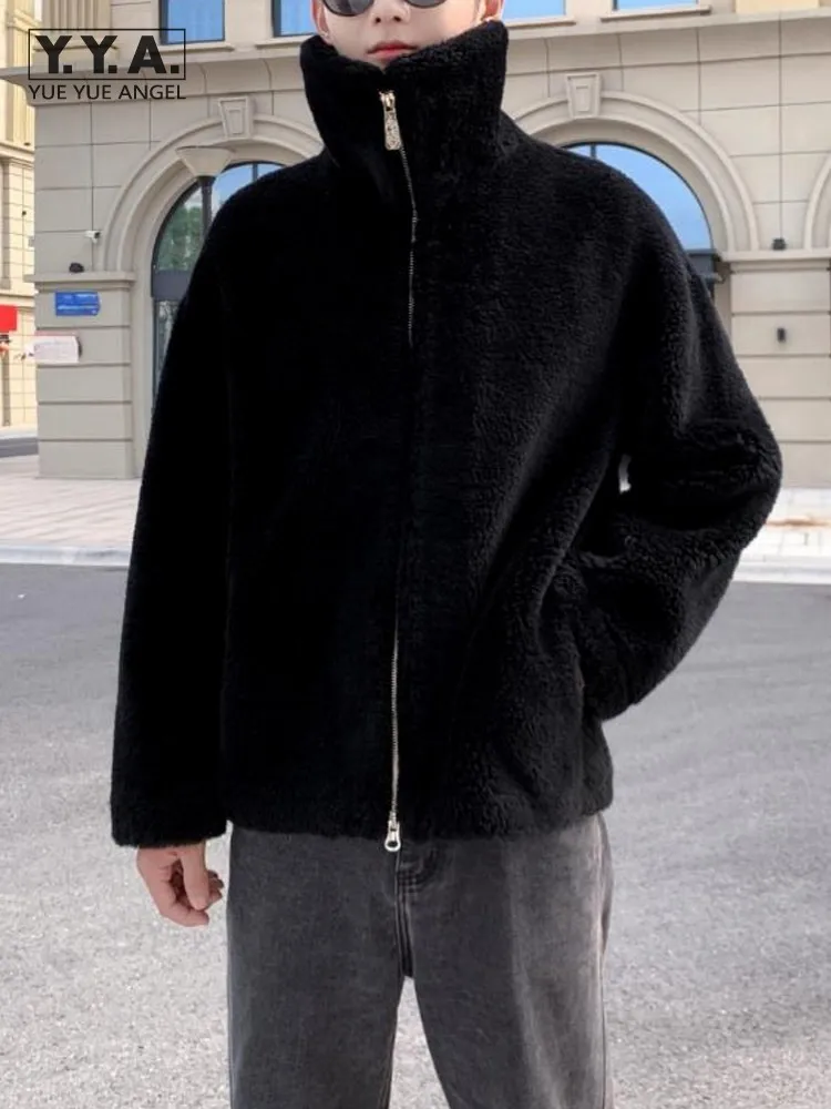 

Designer Office Autumn Winter Men New Black Zipper Wool Turtleneck Jacket Long Sleeves Coat Loose Male Fashion Casual Outerwear