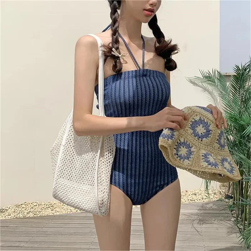 Bikini Women Swimwear 2024 Fashion Women Bikini Solid Color Swimsuit Backless Sexy One-Piece Hot Spring Swimwear