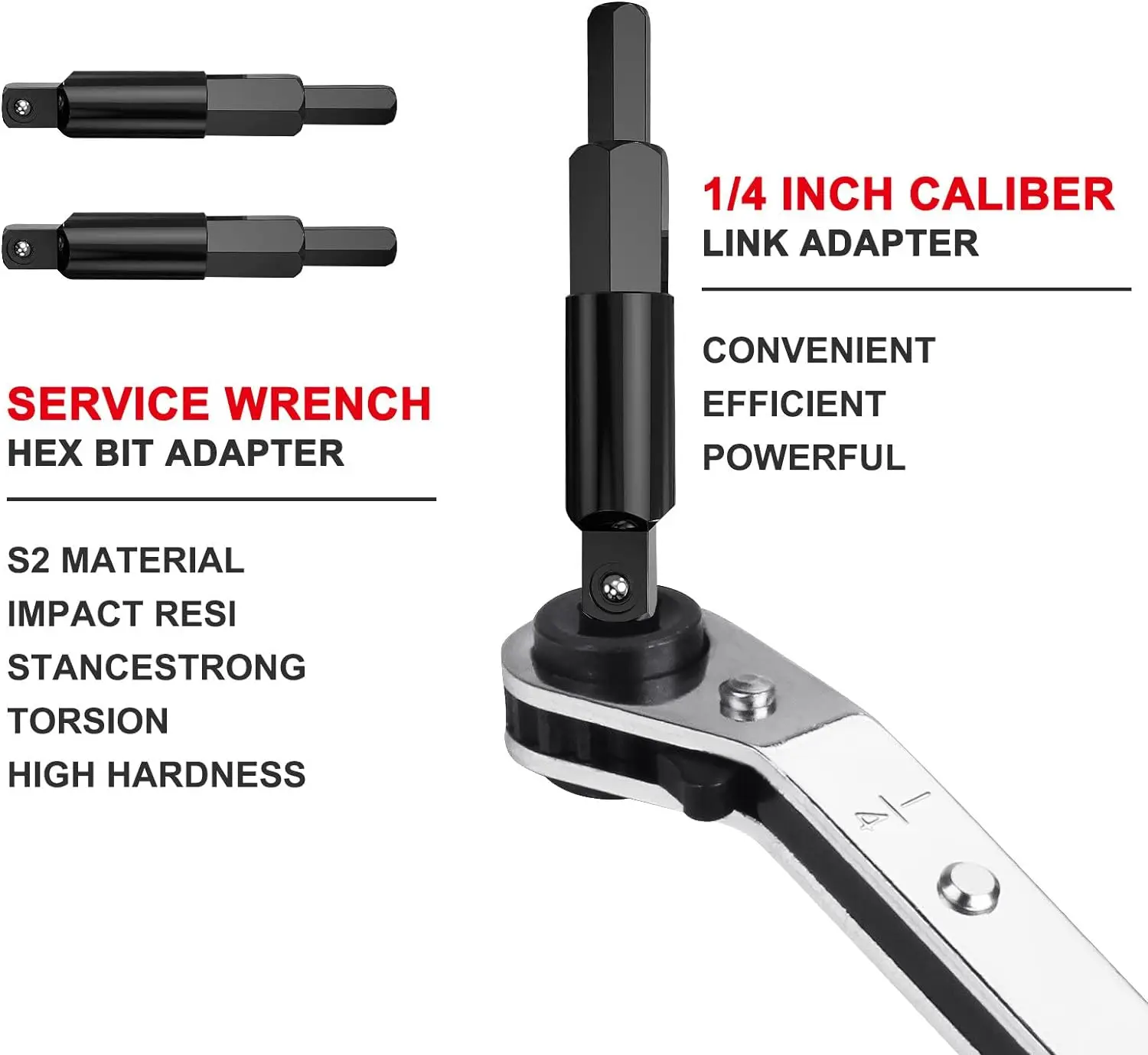 Service Wrench Tools 3/16” to 3/8” 5/16\'\' x 1/4\'\'Air Conditioner Valve Ratchet Wrench with 2 Hexagon Bit Adapter