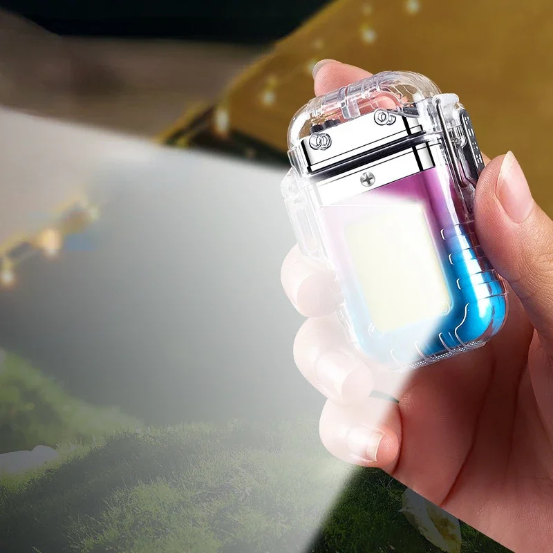 New Outdoor Camping Transparent Waterproof Arc Lighter Creative Type-C Rechargeable Lighter with Light Portable Lighter