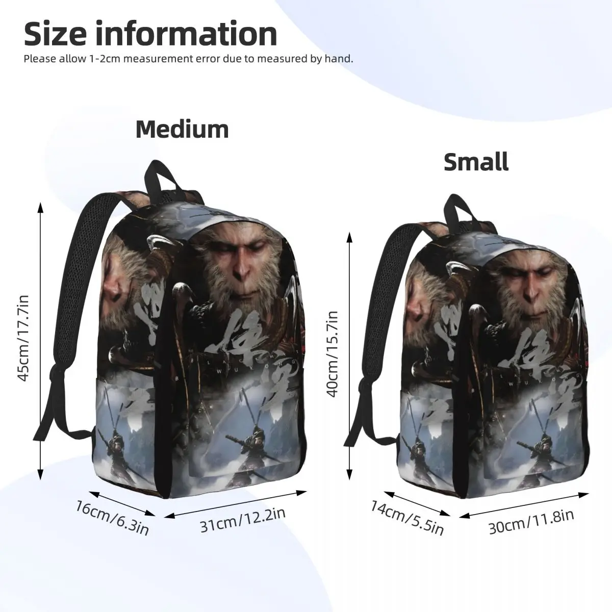 Schwarzer Mythos Wukong Rucksack Student Wandern Affen könig Reise in den Westen Spiel Tages rucksack für Männer Frauen Laptop Computer Leinwand Taschen