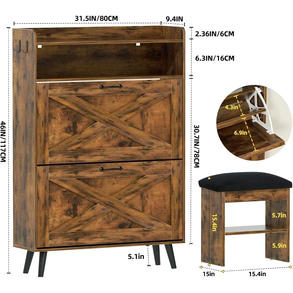 "خزانة أحذية المدخل مع مقعد وأدراج قابلة للطي ورف مفتوح" #2