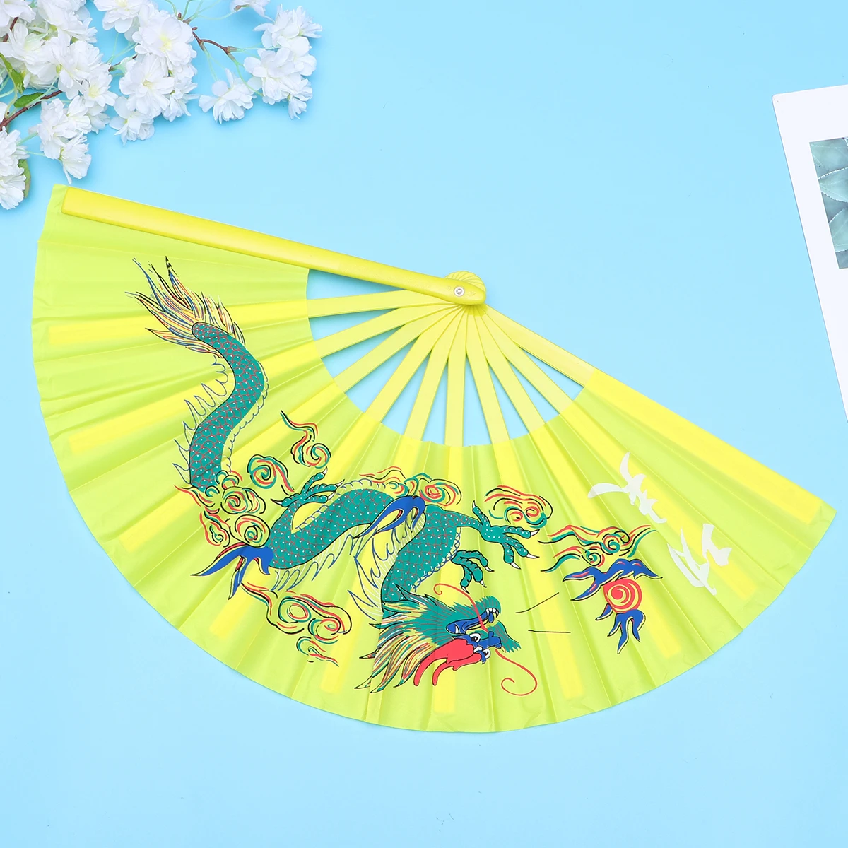 

Colored Dragon Fan Taichi Kungfu Fans Chinese Style Vintage Dance Handheld Yellow