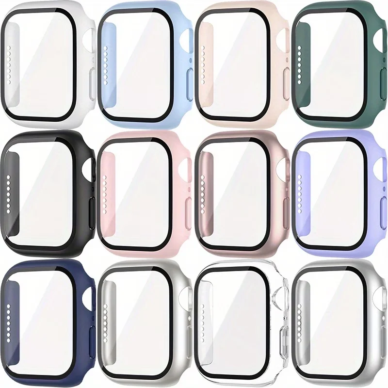Gehärtetes Glas + Schutzhülle für Apple Watch Zubehör 44mm 41mm 45mm 40mm 42mm Displayschutzfolie Apple Watch Gehäuse Serie 9 4 5 6 SE 7 8