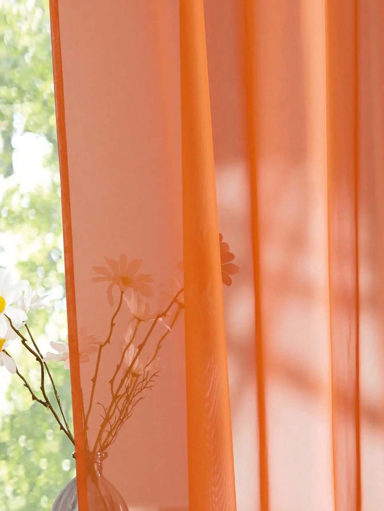 1pc Elegant Transparent Orange Organza Half-Sheer Rod Pocket Curtain, Modern Home Decor For Bedroom, Living Room, Kitchen, Bathroom, Multipurpose Room Decoration view 3