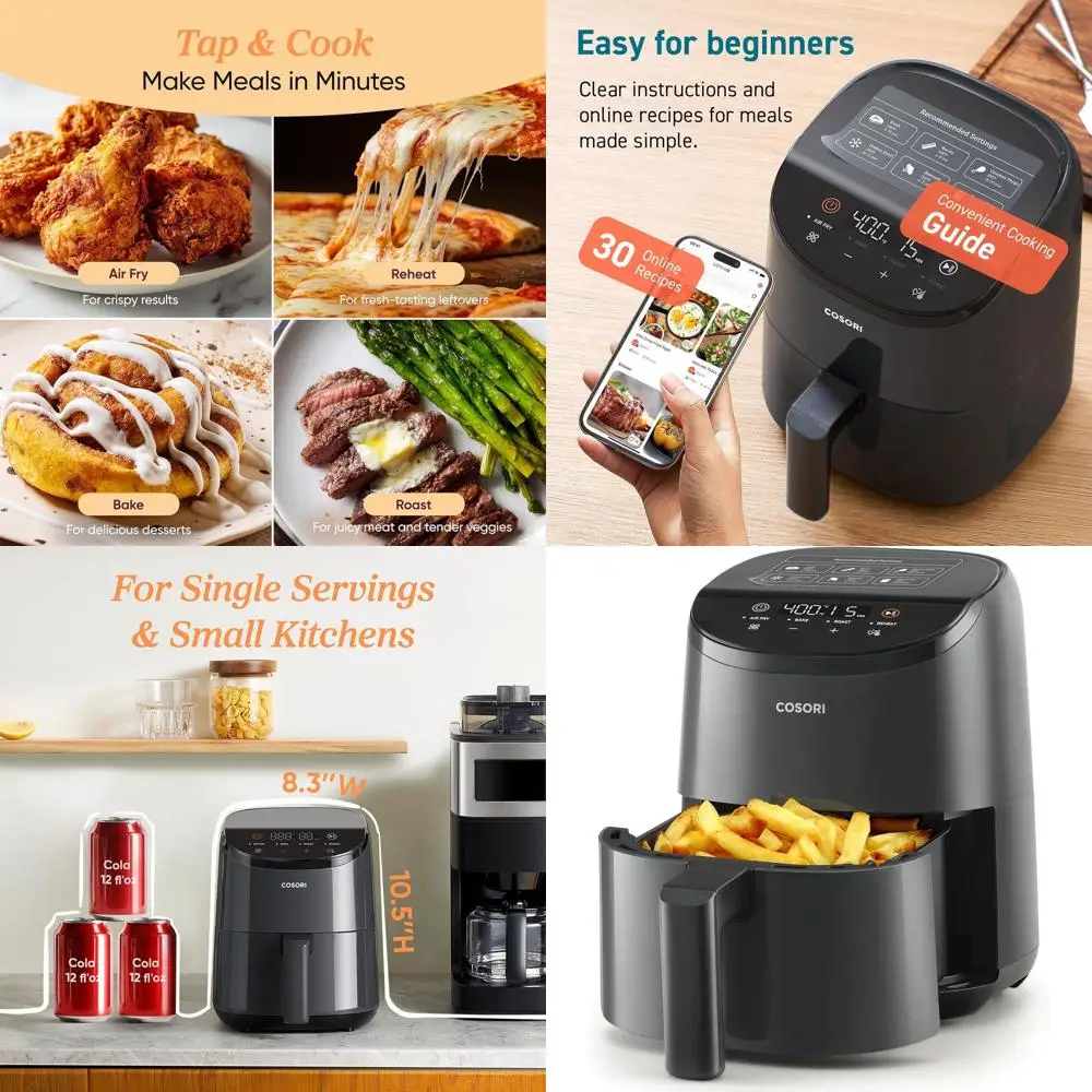 

COSORI 2.1QT Compact 4-in-1 Air Fryer: Low Oil, 30 Recipes, Nonstick Dishwasher Safe