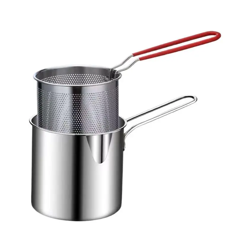 Stainless Steel Deep Fry Pot With Strainer Multifunctional Tempura Fried Chicken Kitchen Pan
