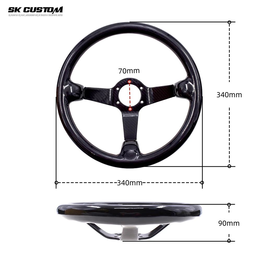 

Universal 13.4 Inch Genuine Carbon Fiber Racing Sport Steering Wheel Diameter 70mm/ 340mm Screw Hole CarModification Accessories
