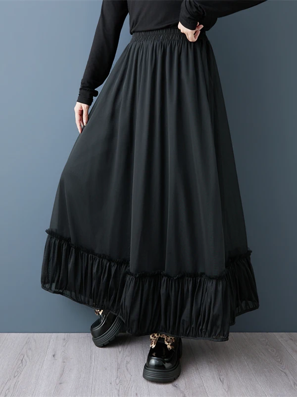 Dark Style Mesh Splice Casual Pants Autumn Fashionable High Waist Wide Leg Skirt Pants Blouse Style Ladies Casual Wear