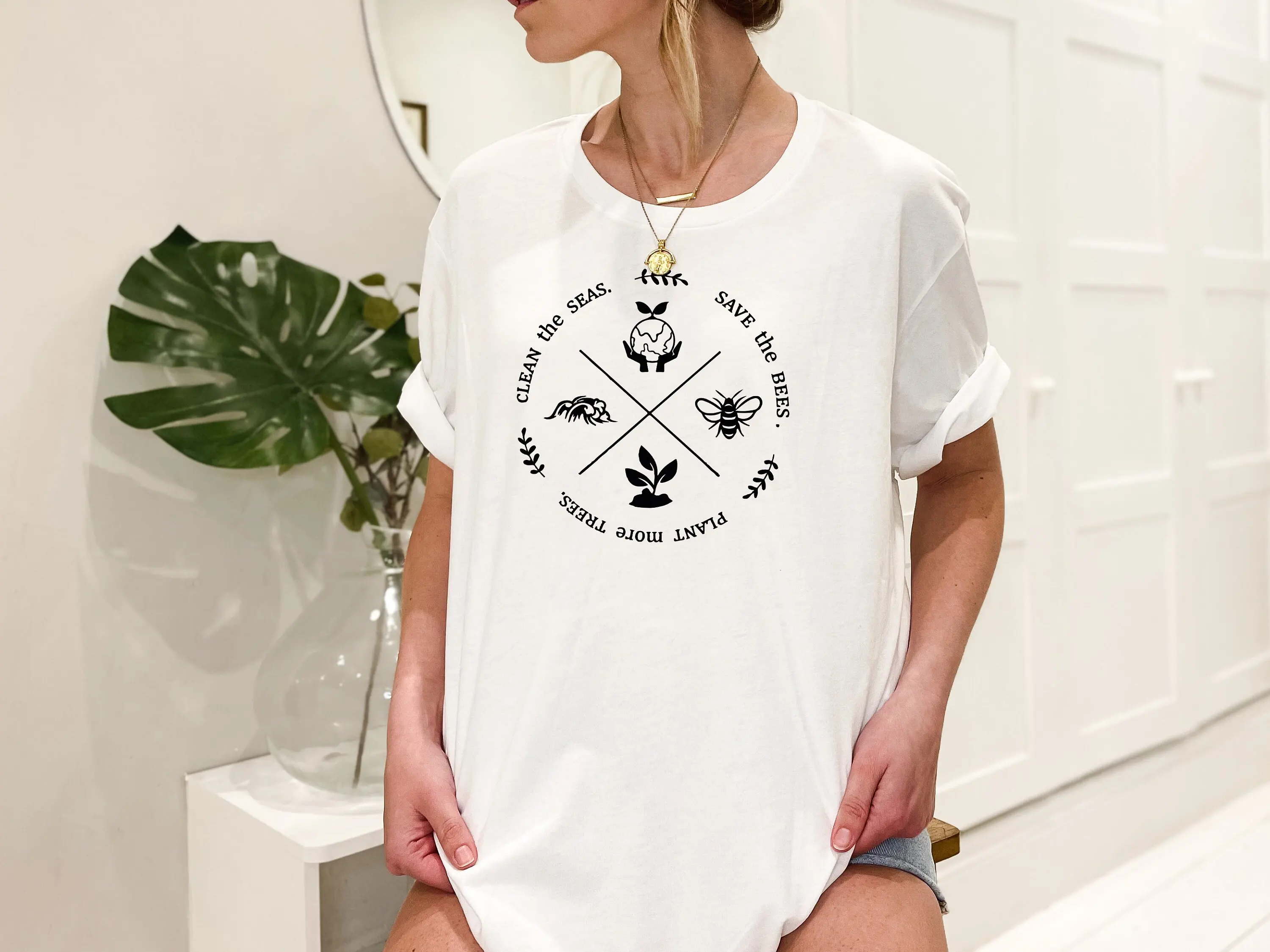 Planta un árbol limpia los mares salvar abejas camiseta día de la tierra soporte del planeta vida ecológica