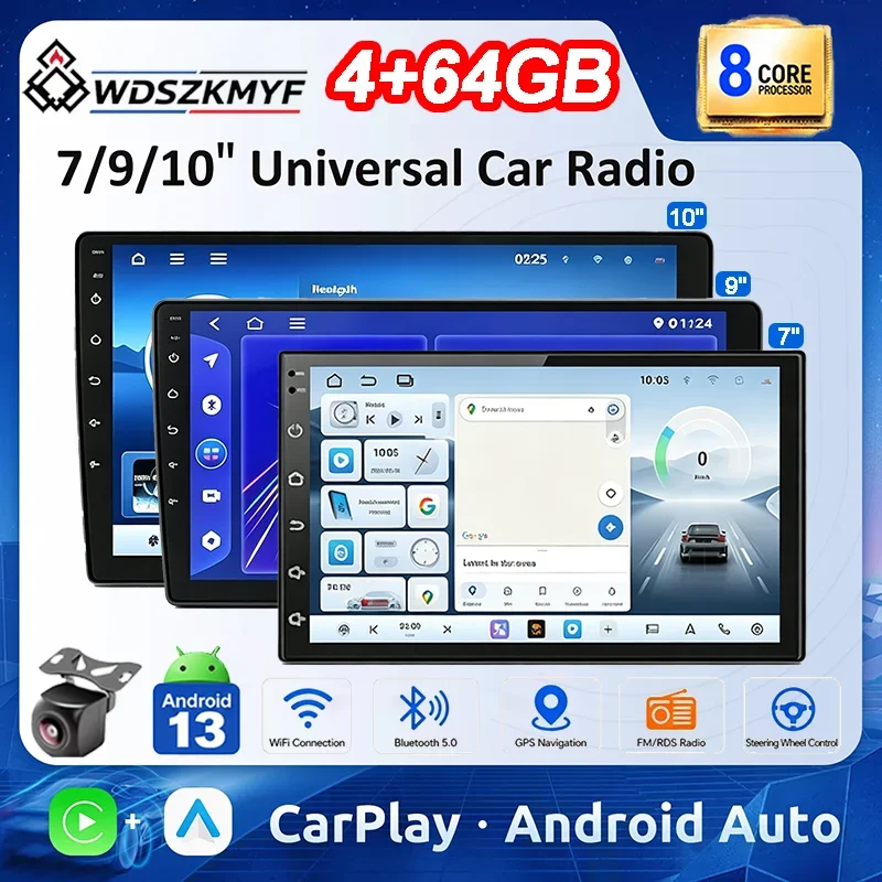 Universal 2Din Android 13 Car 7/9/10 Inch 8‑Core 4GB+64GB Car Stereo Radio GPS WiFi Bluetooth Auto Multimedia Navigation Player