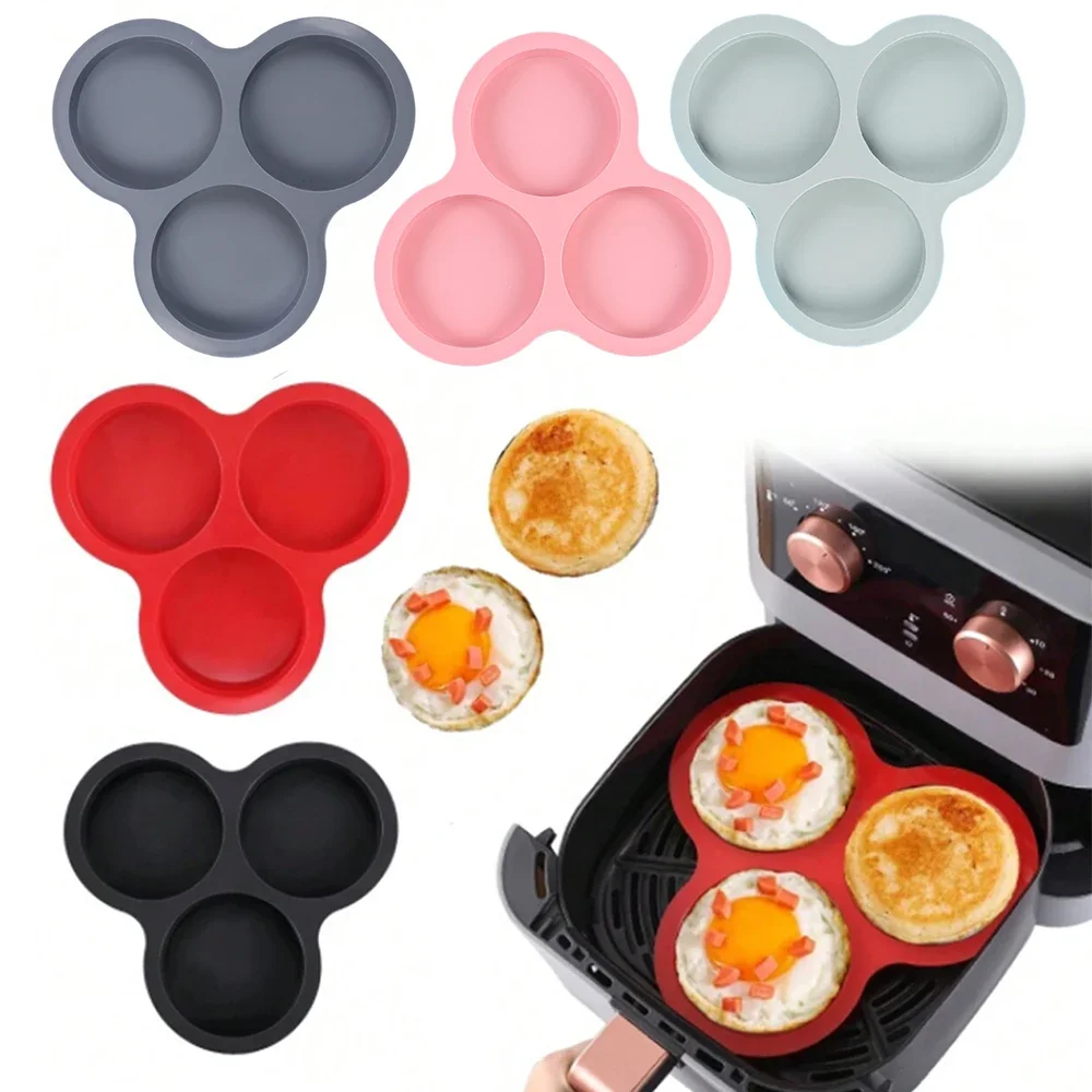 

Silicone Egg Mold Air Fryer Egg Pan Reusable 3-Cavity Muffin Cake Baking Mould Kitchen Cooking Accessories Egg beater Whisk Wisk