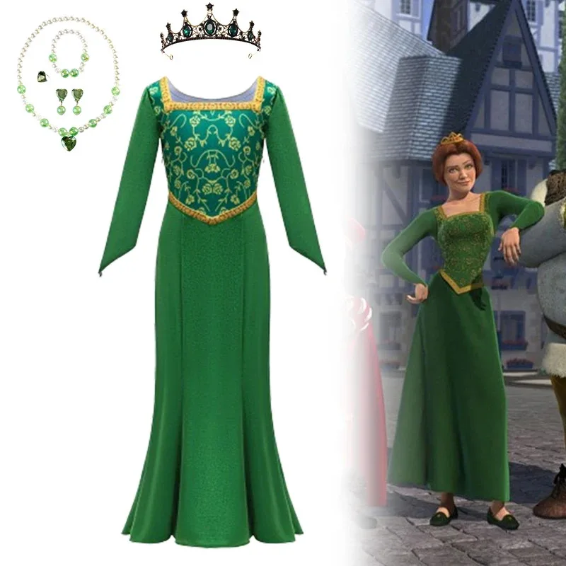

Фиона Косплей Костюм Платье Принцессы для Девочек Зеленый Праздничный Наряд Хэллоуин Карнавал Ролевая Игра Маскировочный Костюм s; 2'd,5.h;