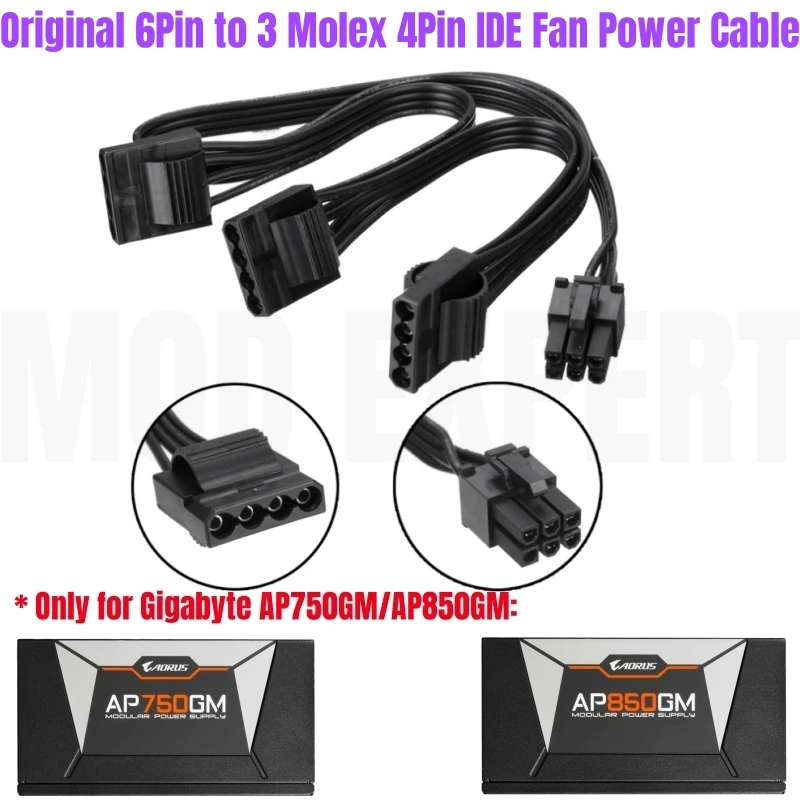 

6Pin to 3 Molex IDE 4Pin PERIPHERAL Case Fan Power Cable for Gigabyte AORUS P750W AP750GM, P850W AP850GM Gold Modular Power Unit