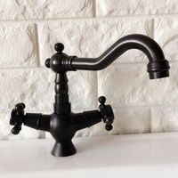 Oil Rubbed Bronze Bathroom Sink Faucet 360 Degree Swivel Spout Double Cross Handle Bath kitchen Mixer Taps znf360