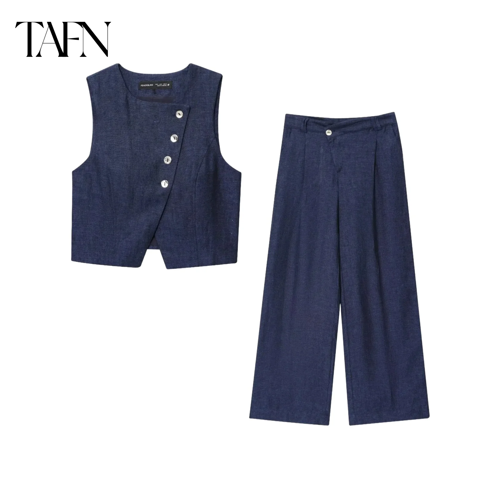TAFN pants set Two piece new sleeveless suit vest Diagonal buckle waistcoat chic office ladies Asymmetric high waist casual pant