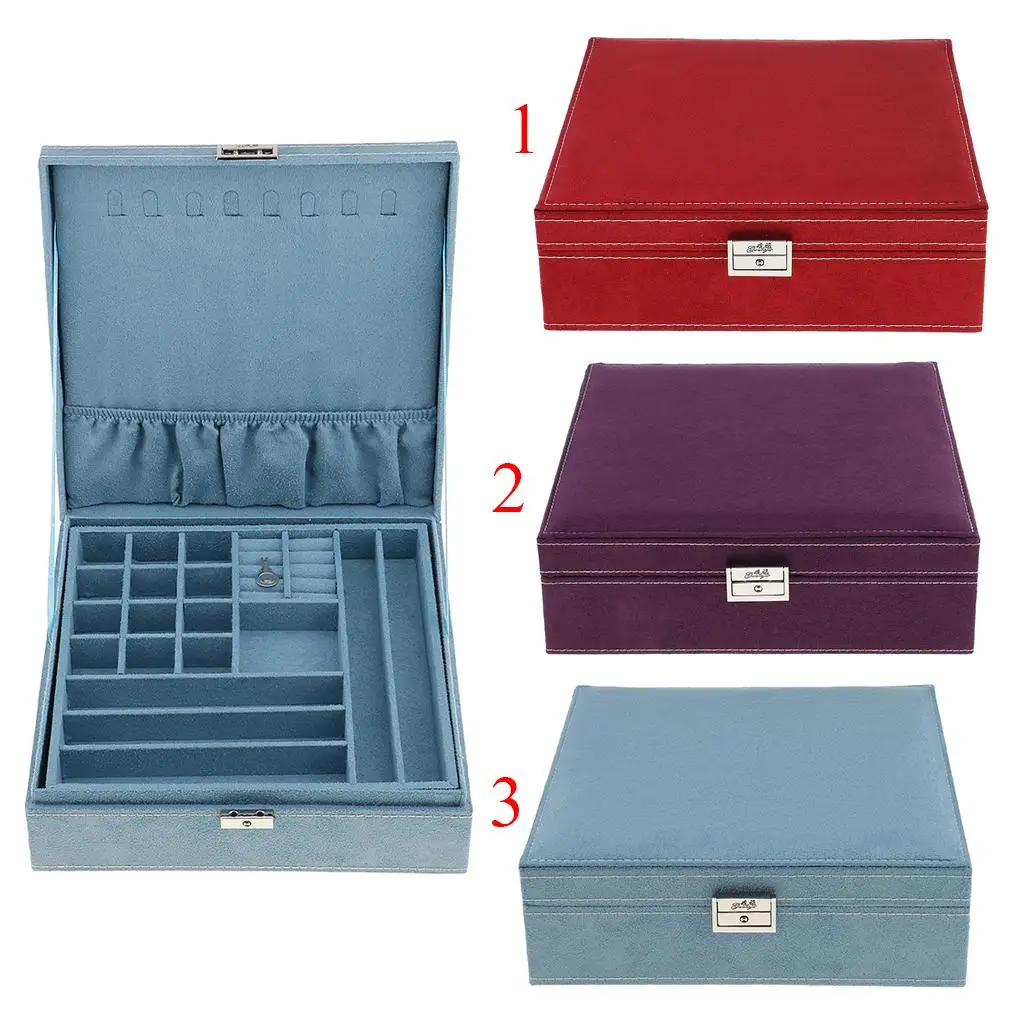 

Luxury Two-Layer Velvet Jewelry Box Case Storage Organizer Lockable