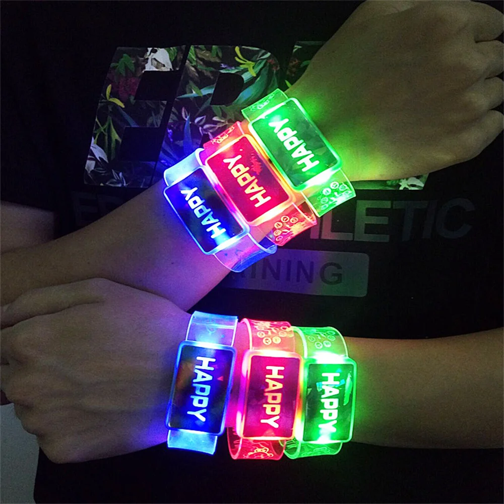 Led Glowing Wristbands Colorful Flash Light Up Happy Bracelet Glow In The Dark Party Supply Wedding Christmas Party Decoration