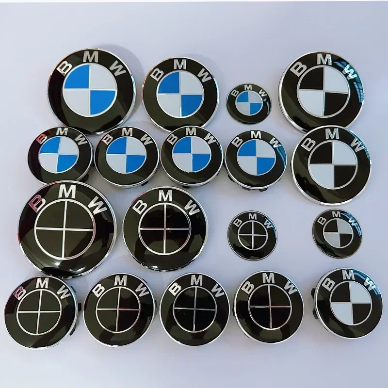 الجبهة هود شعار لسيارات BMW سباق المسار أسود أبيض شعار 81 مللي متر + شارة خلفية 74 مللي متر + غطاء محور العجلة 68 مللي متر + 56 مللي متر عجلة القيادة ملصق 46 مللي متر