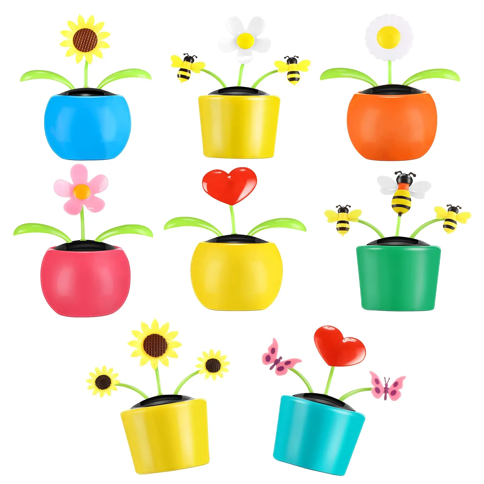 

Solar Dancing Flower Toys Solar Powered Dancing Sunflower Toys in Colorful Pots Cute Solar Flip Flap Butterfly Bee Swing Heart