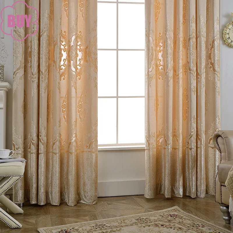 

Cream Beige Chenille Embroidered and Flocked Jacquard Curtains for Living Room Bedroom Villa Decoration Finished Curtains