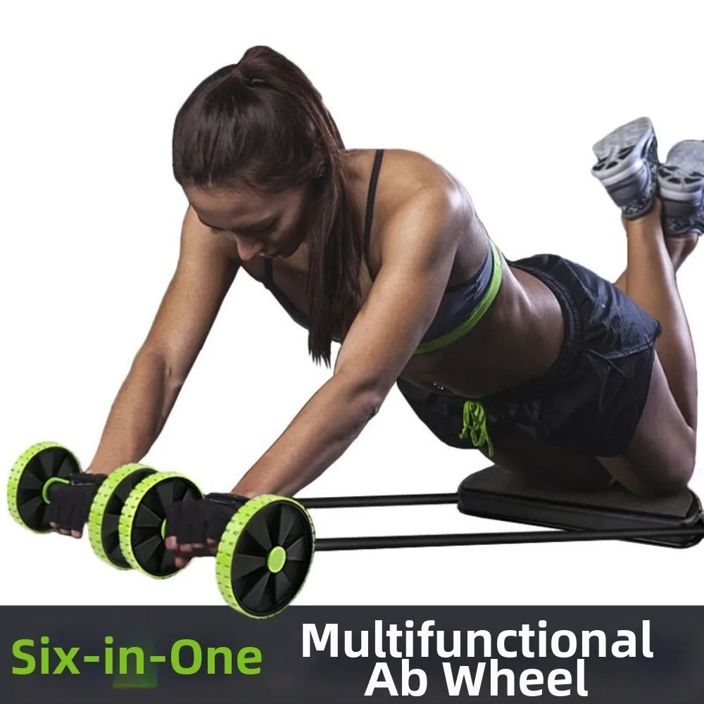 Double Roller Abdominal Muscle Trainer Knee Mat Resistance Bands Abdominal Wheel No Noise Anti-slip Core Workout Equipment