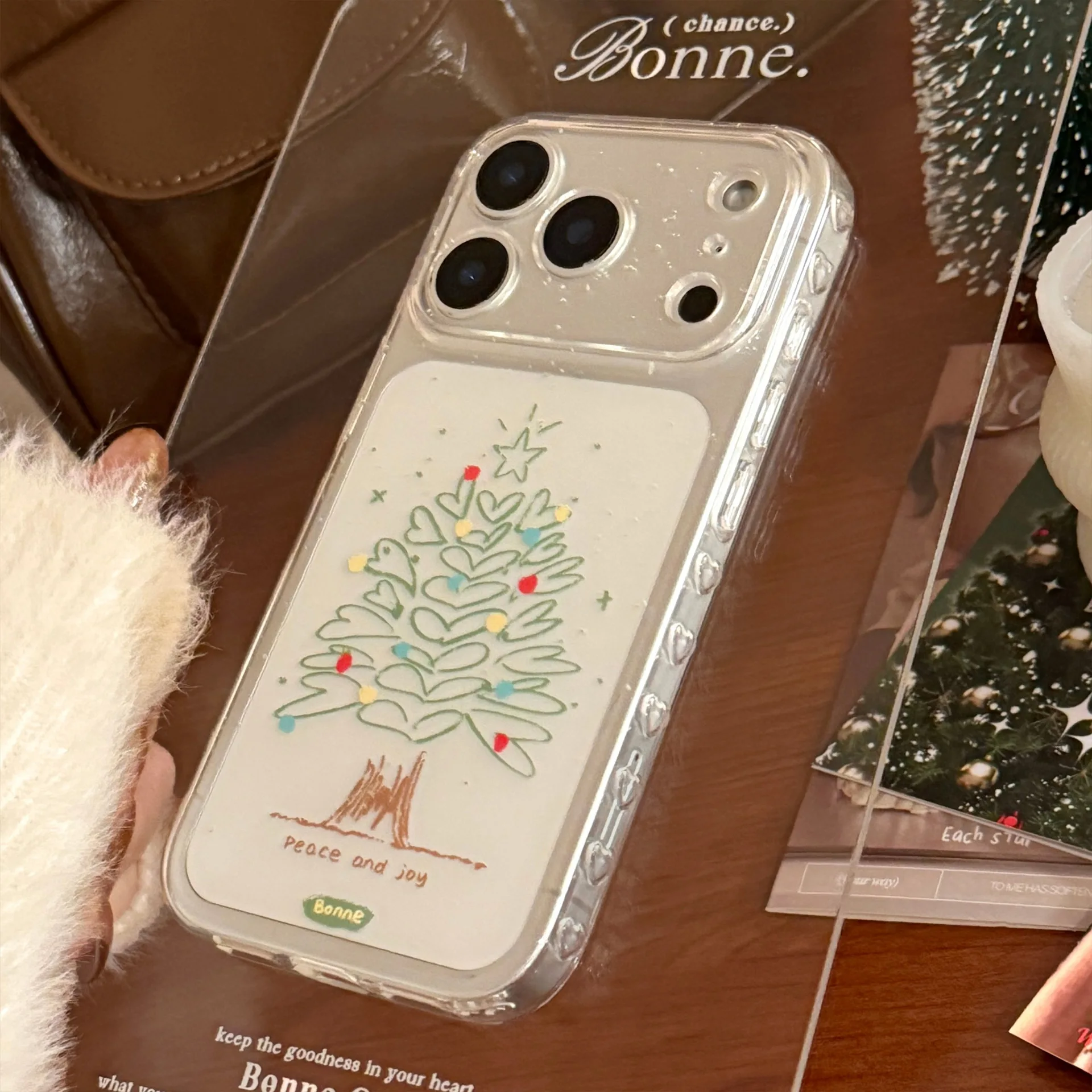 الكورية الكرتون شجرة عيد الميلاد الكتابة على الجدران نمط جراب هاتف آيفون 17 16 15 14 13 12 برو ماكس شفافة للصدمات لينة غطاء